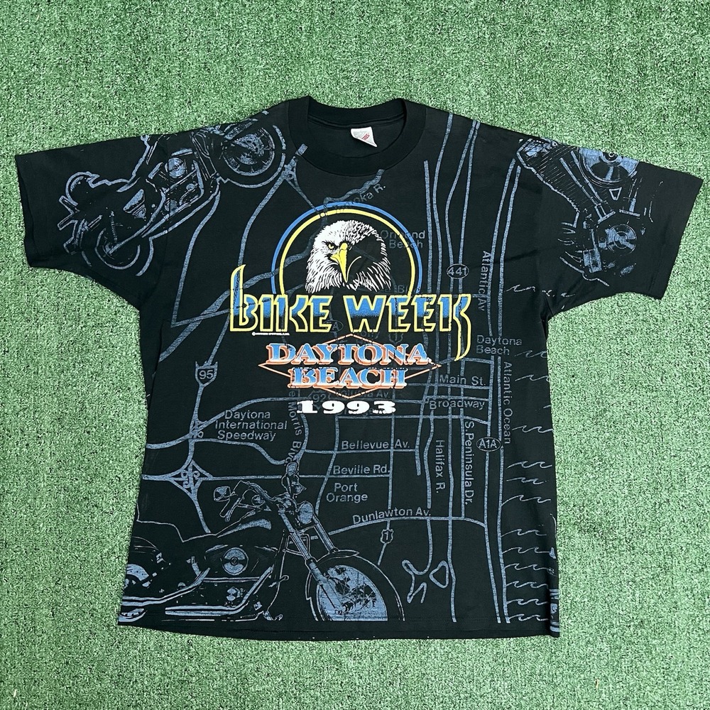 Vintage 1993 Daytona Beach Bike Week All Over Print AOP Graphic Shirt Size XL